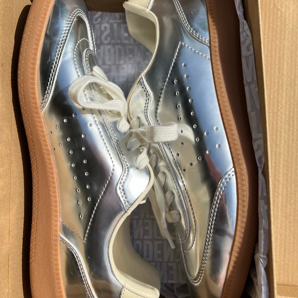Women Steve Madden Silver Metallic Casual Sneakers with Gum Sole